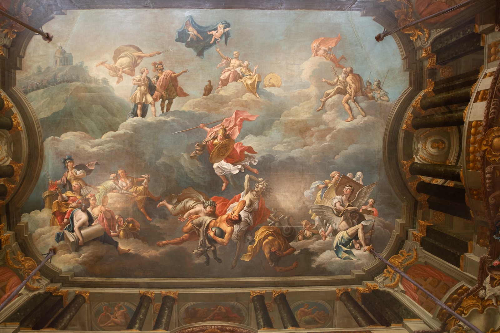 a painting on the ceiling of a building